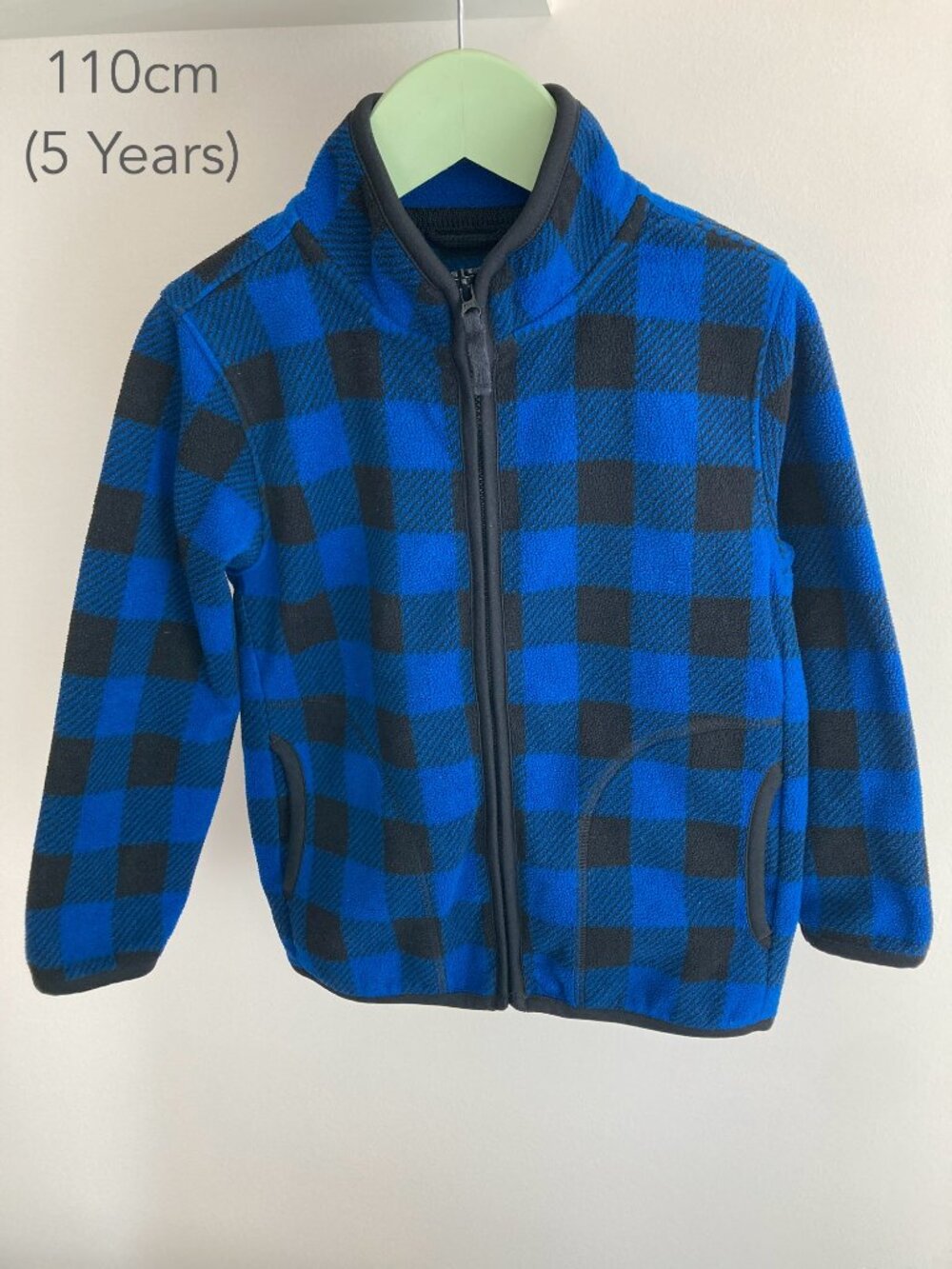 🪴5/$30 Uniqlo 5 Years 110cm Kid Blue Plaid Gingham Fleece Zip Jacket Winter